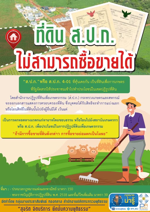 ที่ดิน ส.ป.ก. ไม่สามารถซื้อขายได้